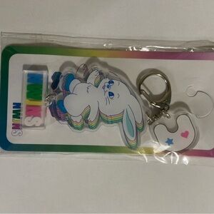 Rainbow Bunny Acrylic Keychain with Heart Charm